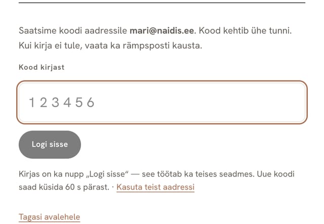 Sisselogimine: 6-kohalise koodi väli